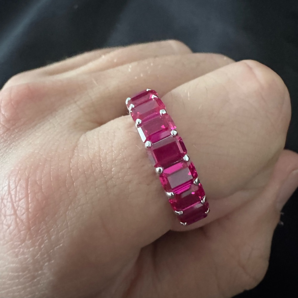 10.8 carat lab ruby 925 silver eternity ring size 10
